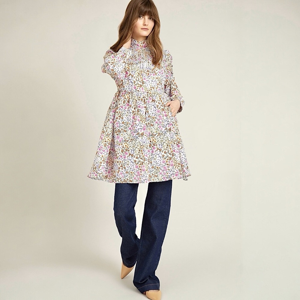 MUNTHE Long‎ Sleeve Mini Babydoll Dress Size 8 Silk Cotton Blend - Picture 4 of 16